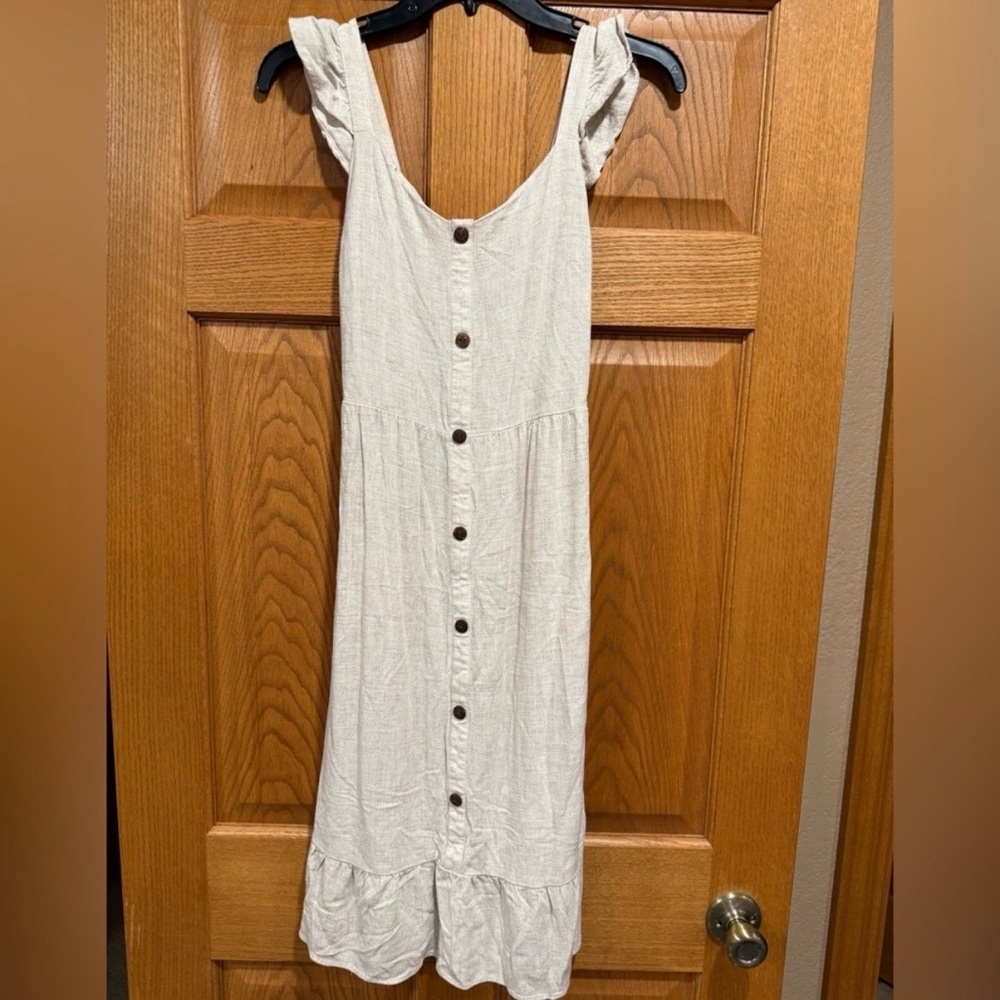 Monteau Linen Button-Front Midi Sundress with Flutter Straps - Picture 6 of 6